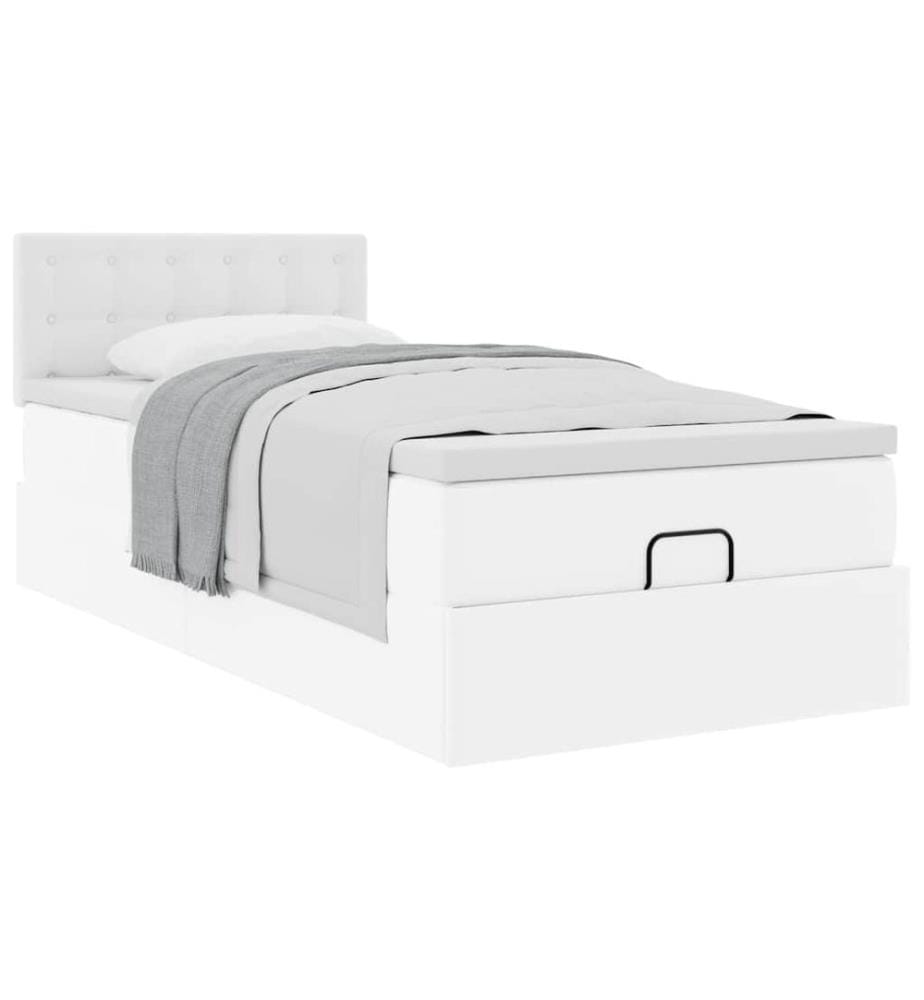 Lit ottoman avec matelas blanc 100x200 cm similicuir