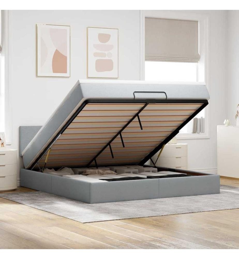 Ottoman-Bett mit Matratze Hellgrau 180x200 cm Stoff