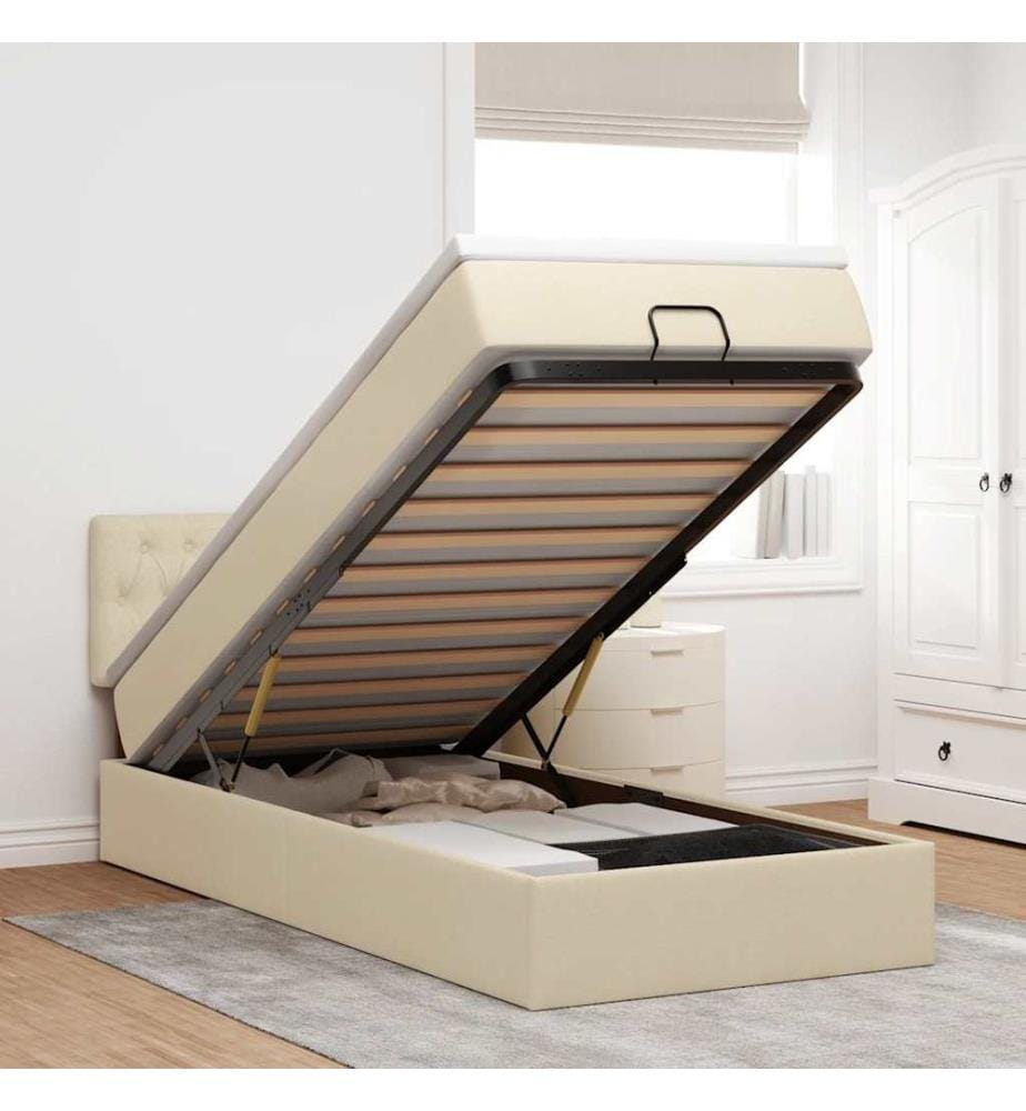 Ottoman-Bett mit Matratze Creme 90x200 cm Stoff