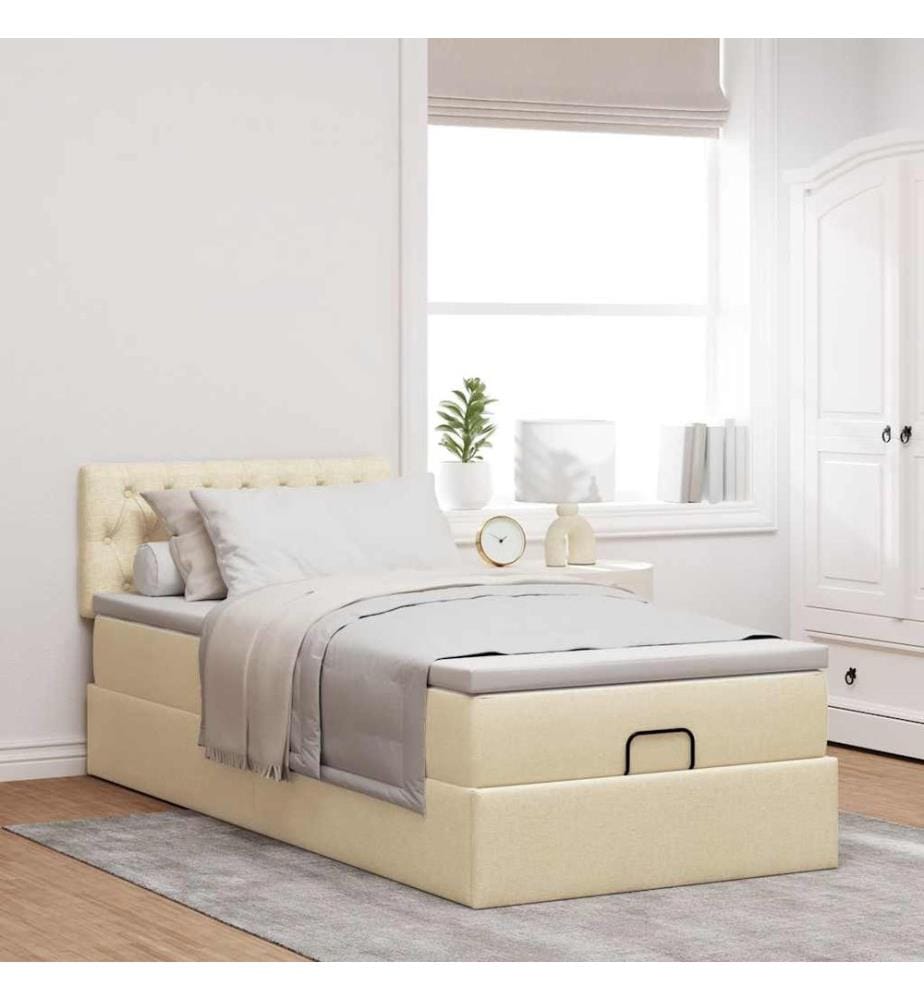 Ottoman-Bett mit Matratze Creme 90x200 cm Stoff