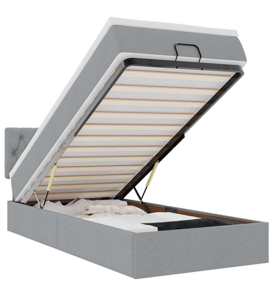 Lit ottoman avec matelas gris clair 100x200 cm tissu