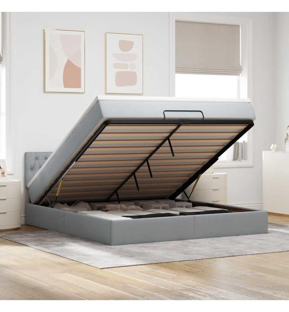 Ottoman-Bett mit Matratze Hellgrau 160x200 cm Stoff
