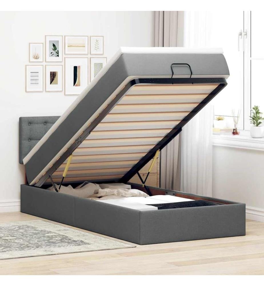 Ottoman-Bett mit Matratze Dunkelgrau 90x200 cm Stoff