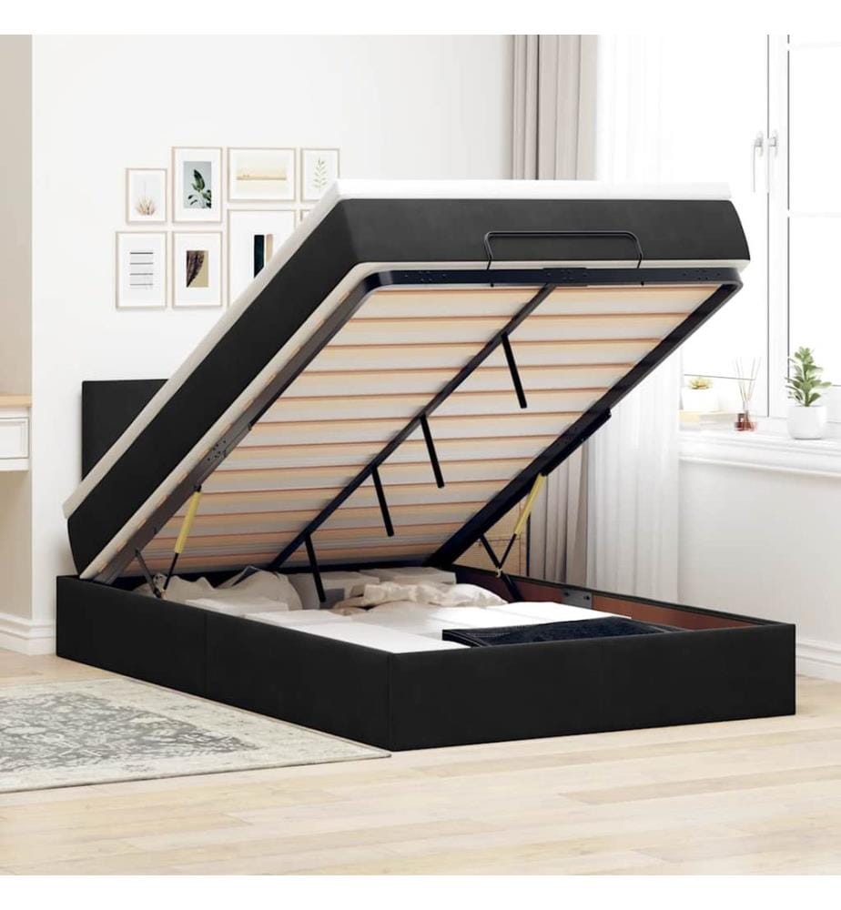 Ottoman-Bett mit Matratze Schwarz 120x190 cm Samt