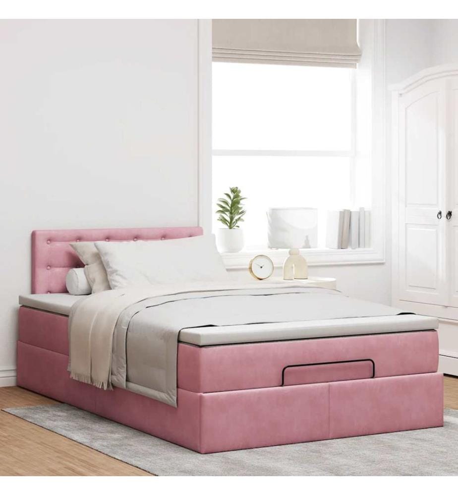 Ottoman-Bett mit Matratze Rosa 120x190 cm Samt