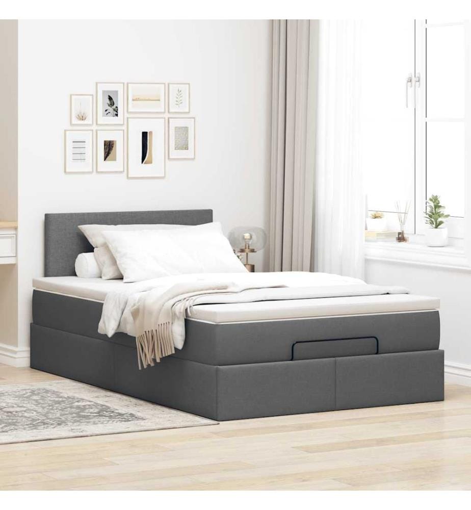 Ottomane Bett mit Matratze & LEDs Dunkelgrau 120x190 cm Stoff