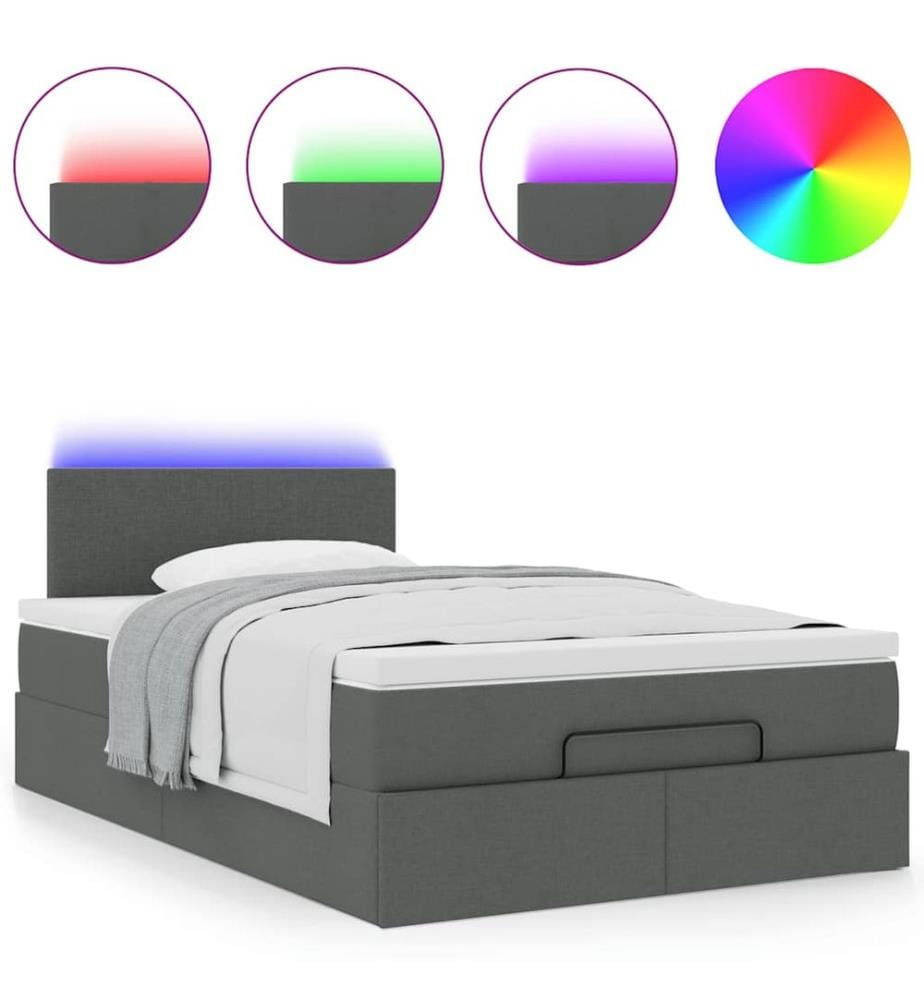 Ottomane Bett mit Matratze & LEDs Dunkelgrau 120x190 cm Stoff