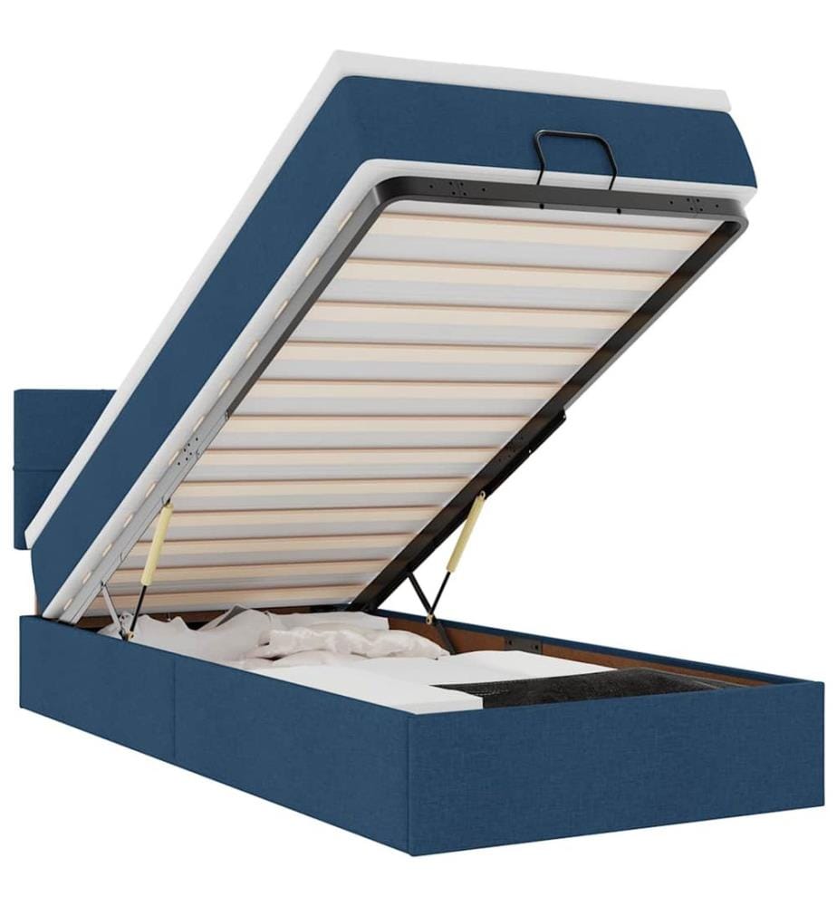 Ottomane Bett mit Matratze & LEDs Blau 90x200 cm Stoff
