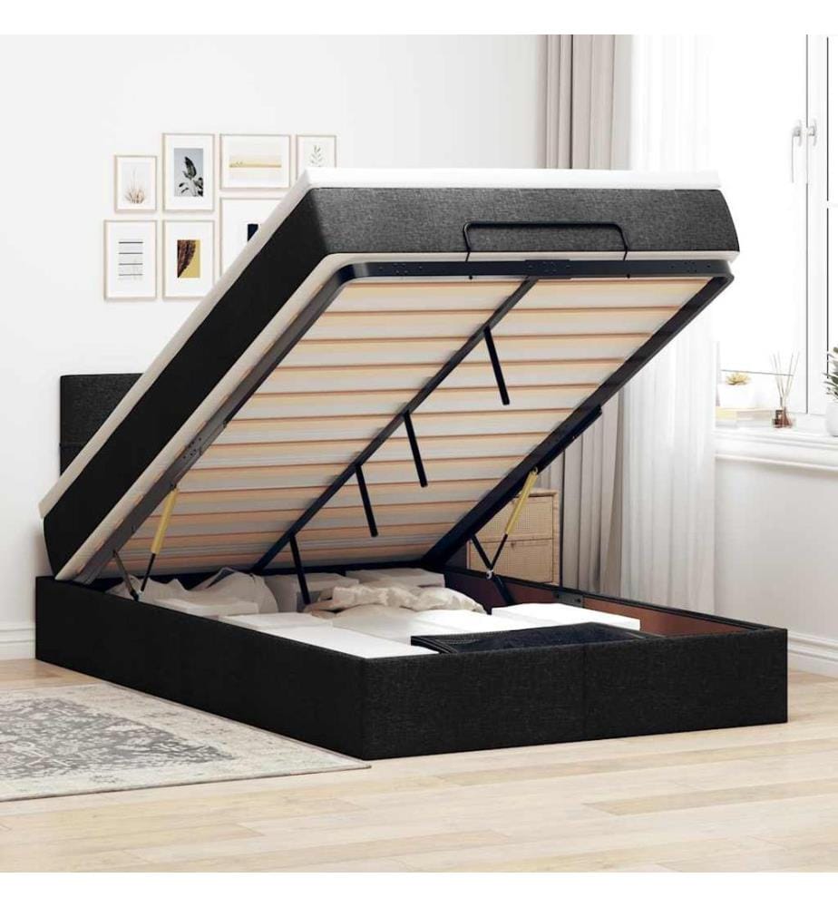 Ottomane Bett mit Matratze & LEDs Schwarz 120x190 cm Stoff