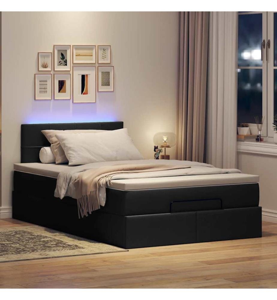 Ottomane Bett mit Matratze & LEDs Schwarz 120x190 cm Stoff