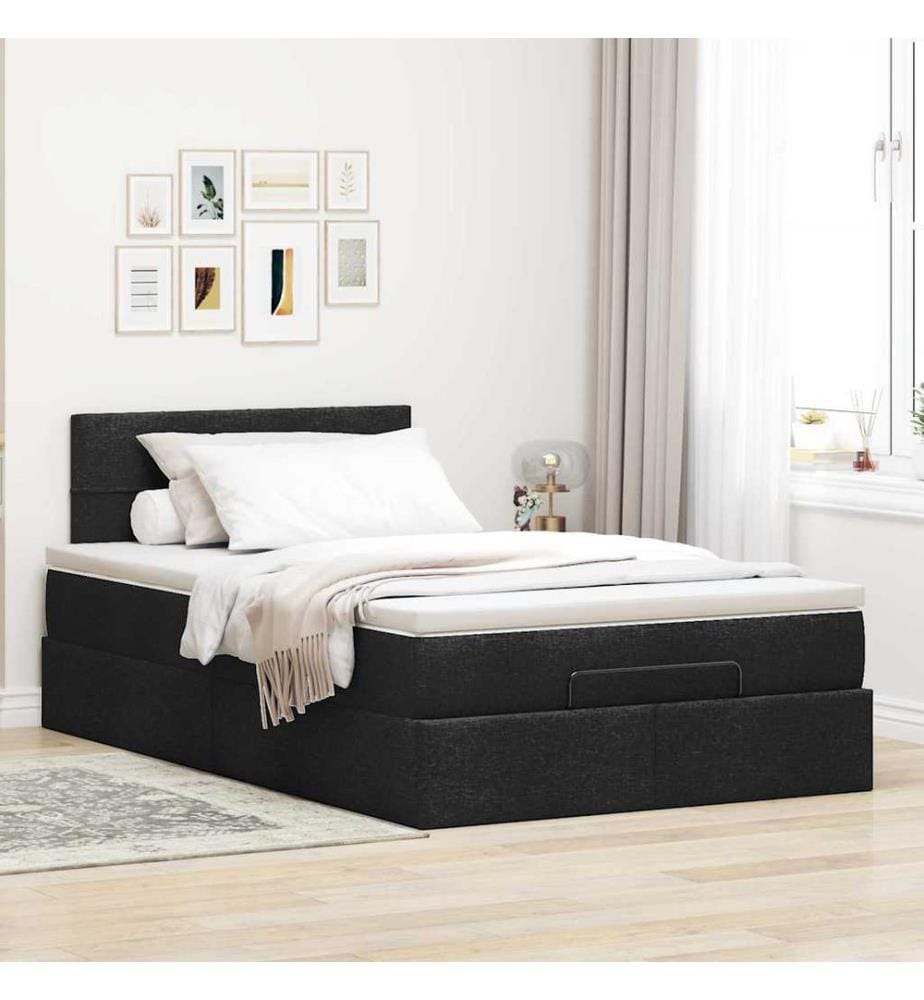 Ottomane Bett mit Matratze & LEDs Schwarz 120x190 cm Stoff