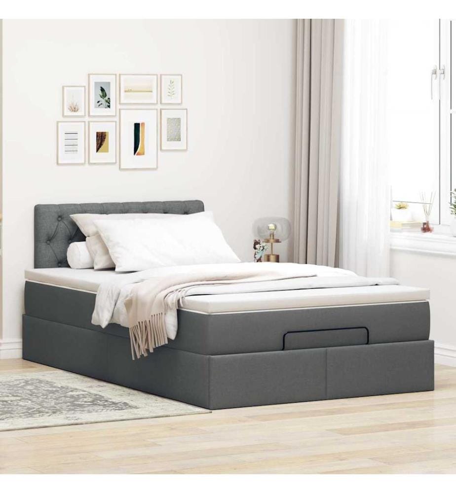 Ottomane Bett mit Matratze & LEDs Dunkelgrau 120x200 cm Stoff