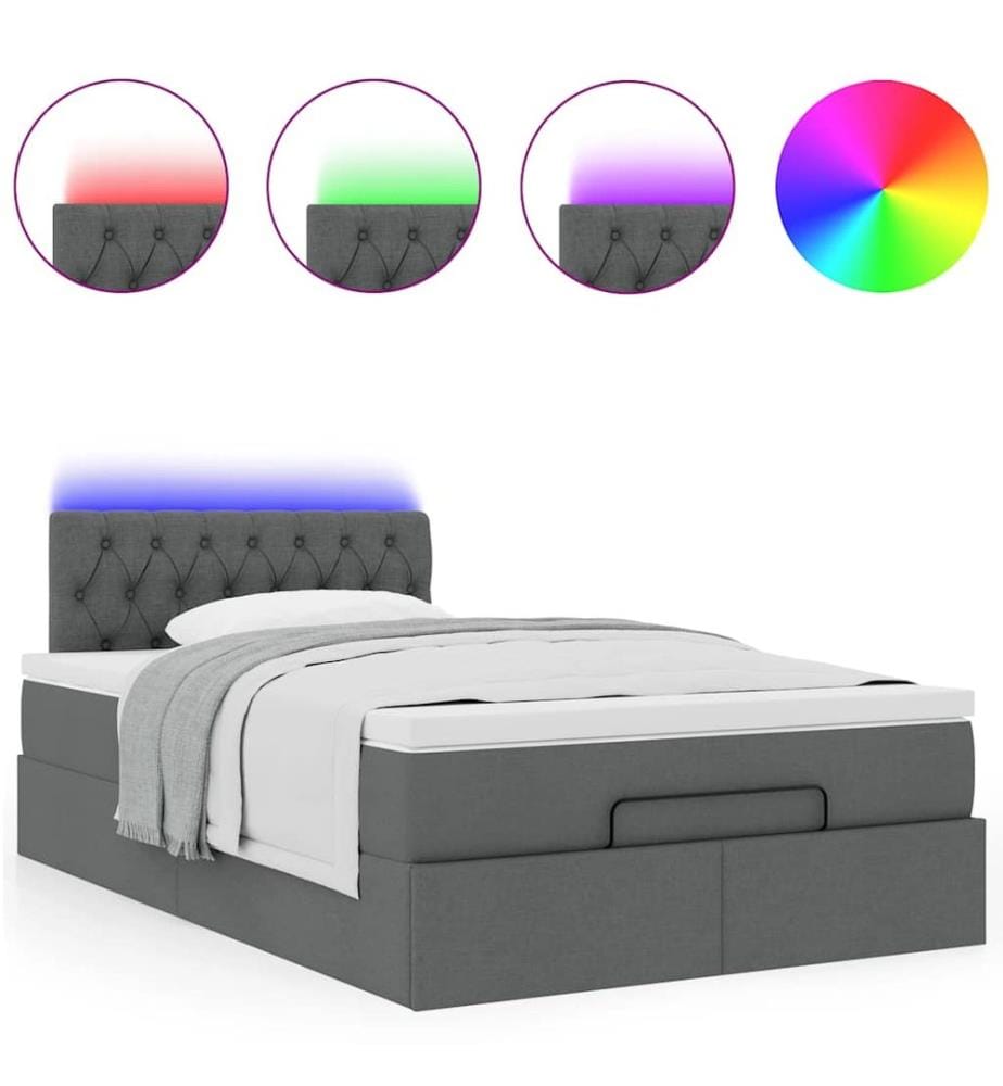 Ottomane Bett mit Matratze & LEDs Dunkelgrau 120x200 cm Stoff