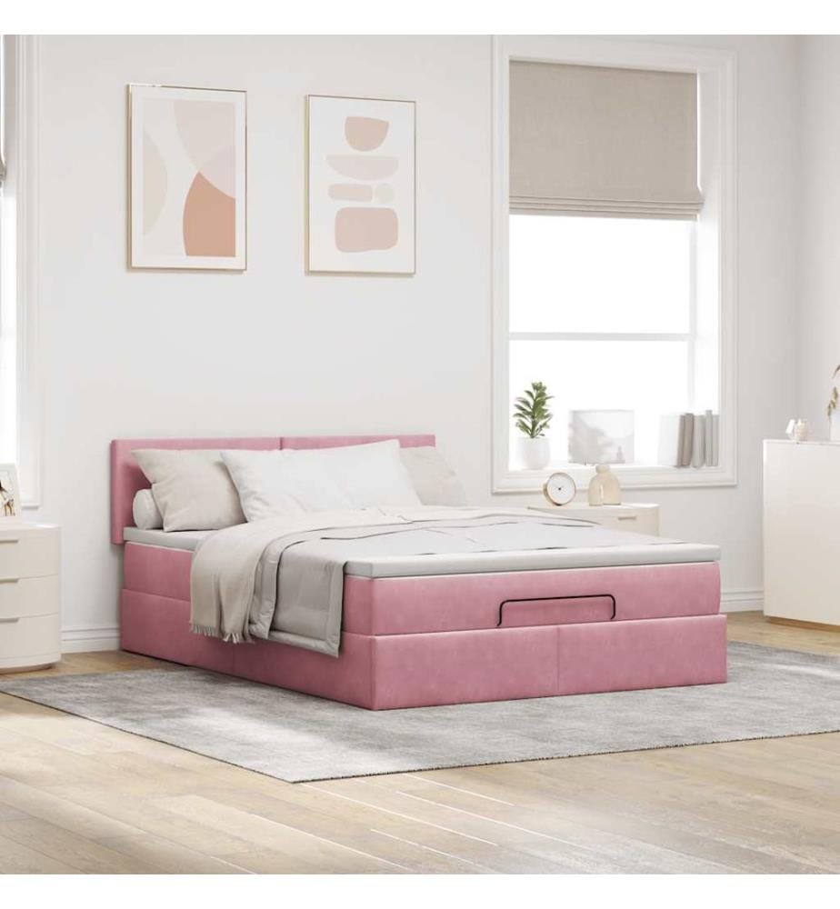 Ottoman-Bett mit Matratze & LEDs Rosa 140x200 cm Samt