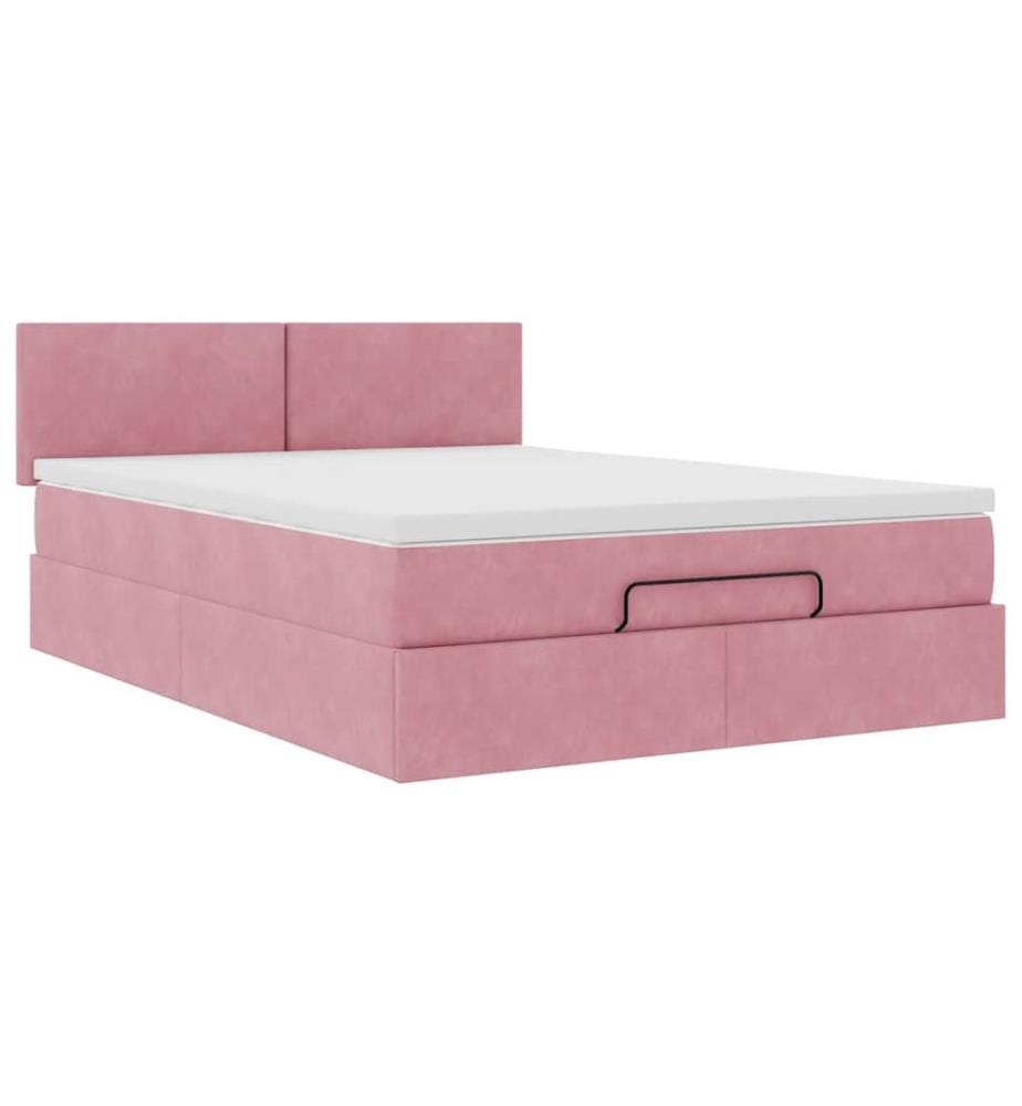 Ottoman-Bett mit Matratze & LEDs Rosa 140x200 cm Samt