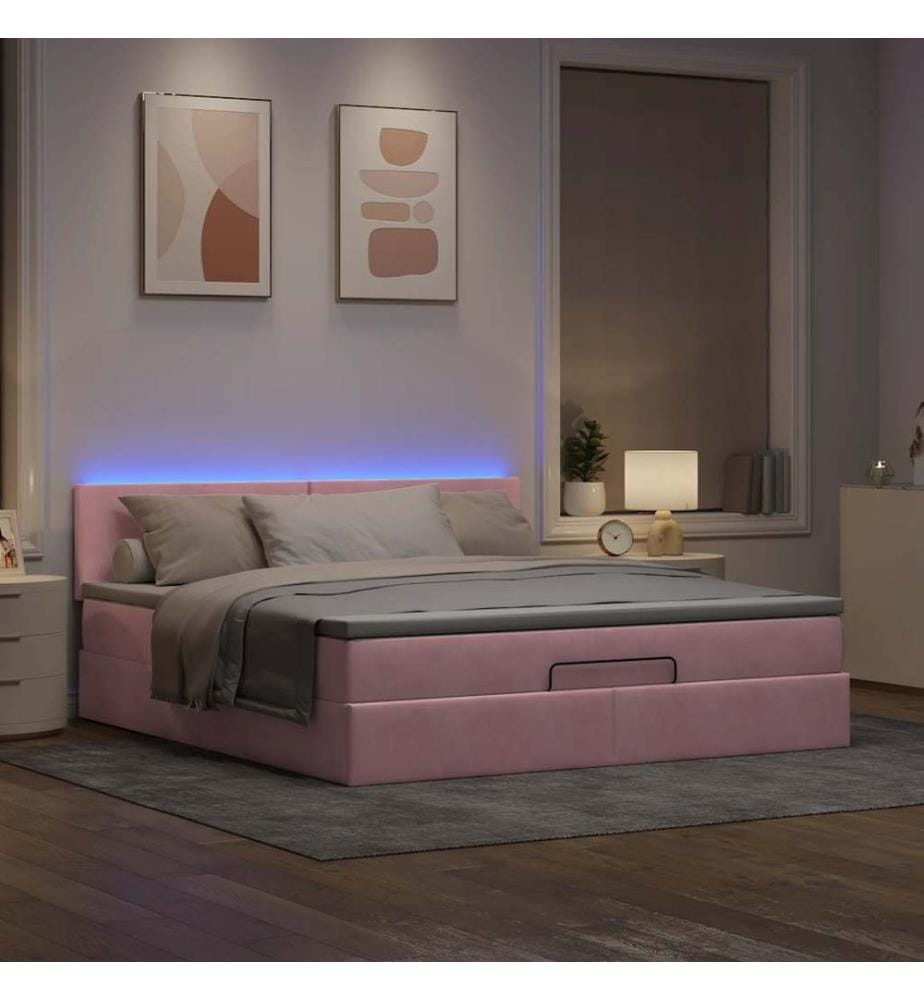 Ottomane Bett mit Matratze & LEDs Rosa 180x200 cm Samt