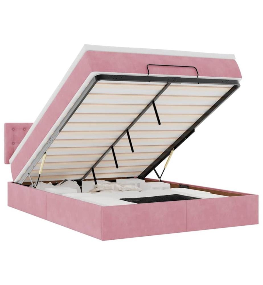 Ottoman-Bett mit Matratze & LEDs Rosa 140x200 cm Samt