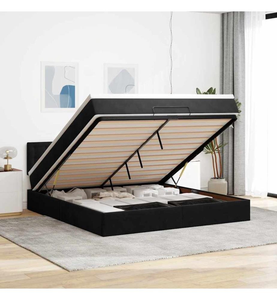 Ottoman-Bett mit Matratze & LEDs Schwarz 180x200 cm Samt