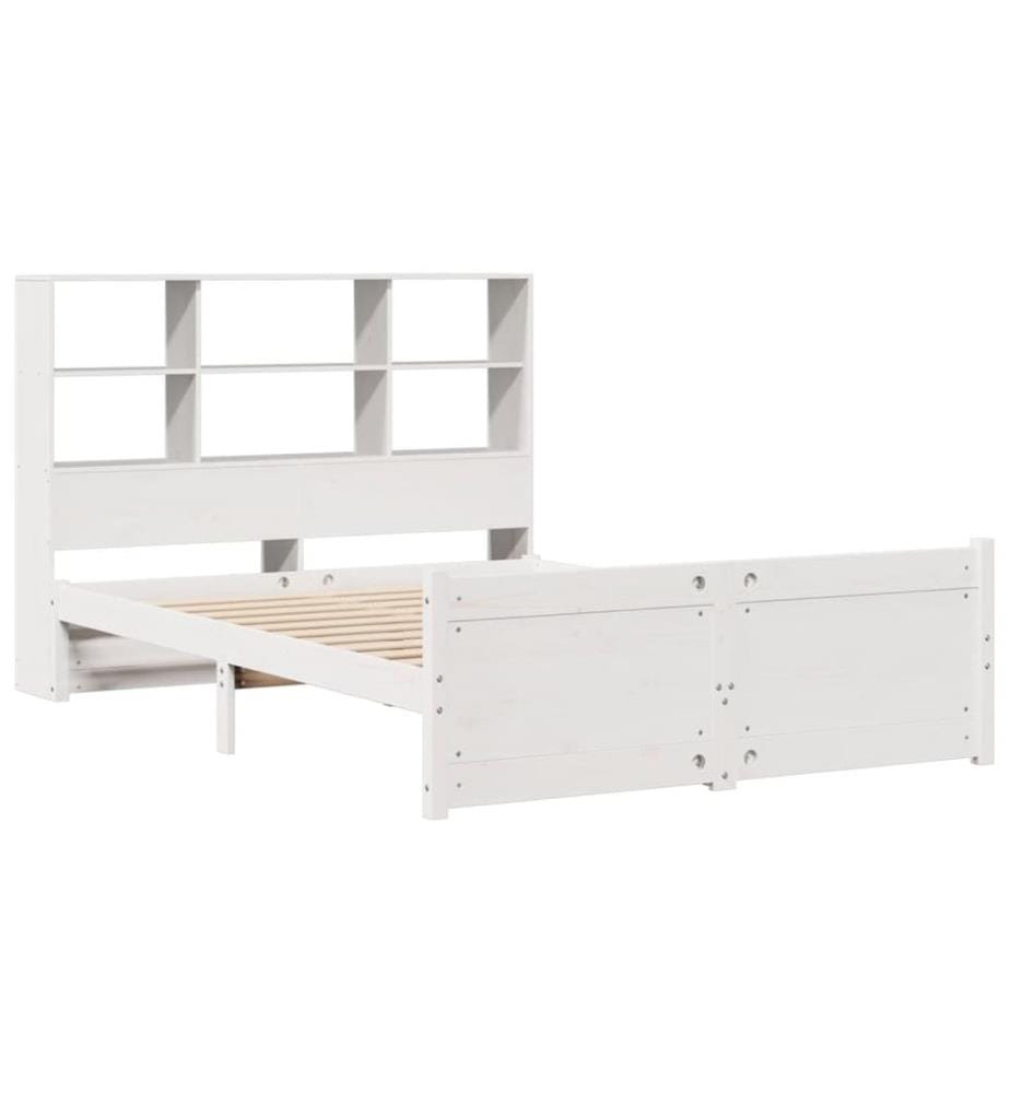 Lit bibliothèque sans matelas blanc 140x200 cm bois pin massif
