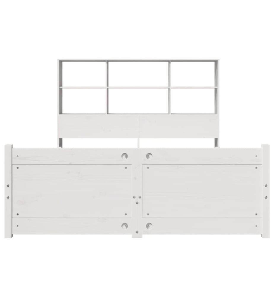 Lit bibliothèque sans matelas blanc 140x200 cm bois pin massif