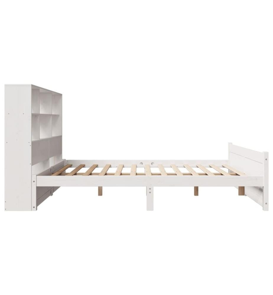 Lit bibliothèque sans matelas blanc 140x200 cm bois pin massif