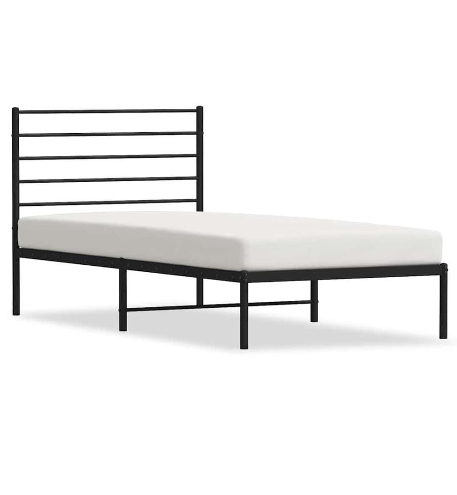 Cadre de lit métal sans matelas avec tête de lit noir 90x190 cm