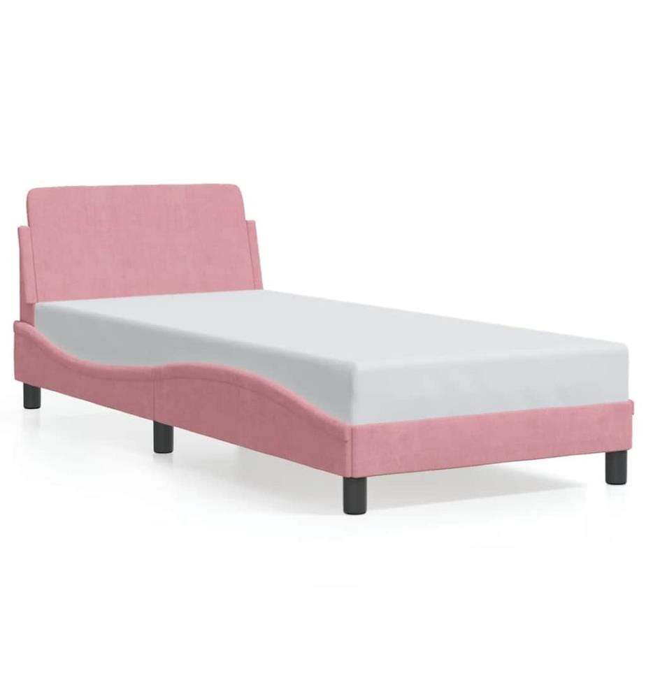Cadre de lit avec tête de lit Dover rose 90x200 cm velours