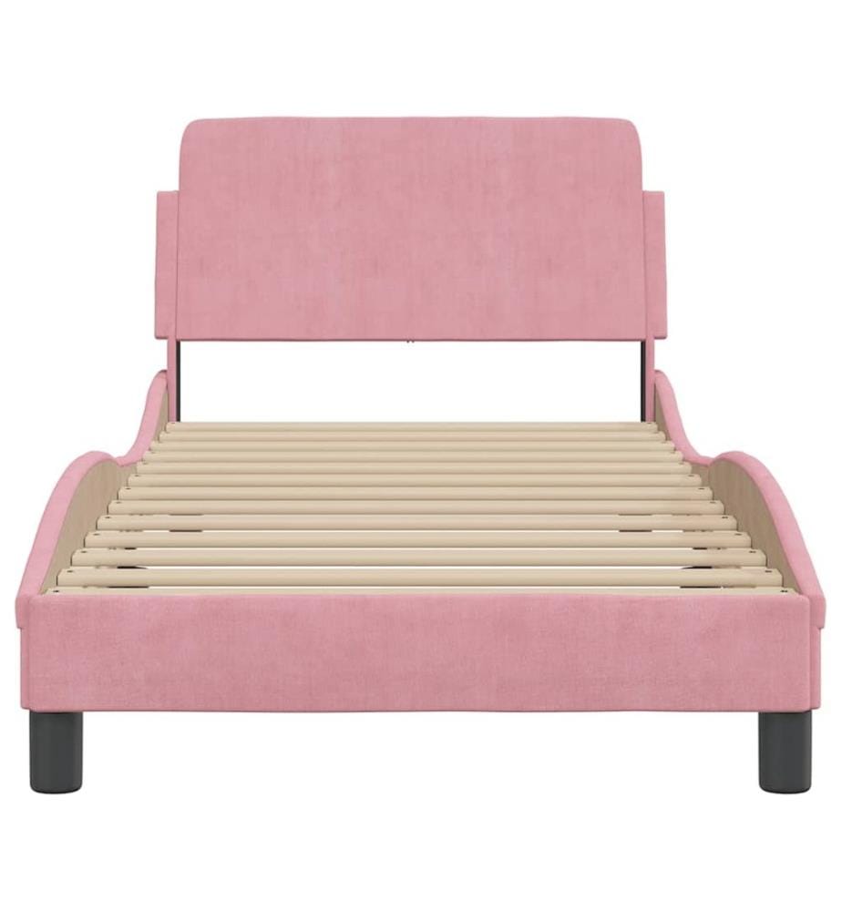 Cadre de lit avec tête de lit Dover rose 90x200 cm velours