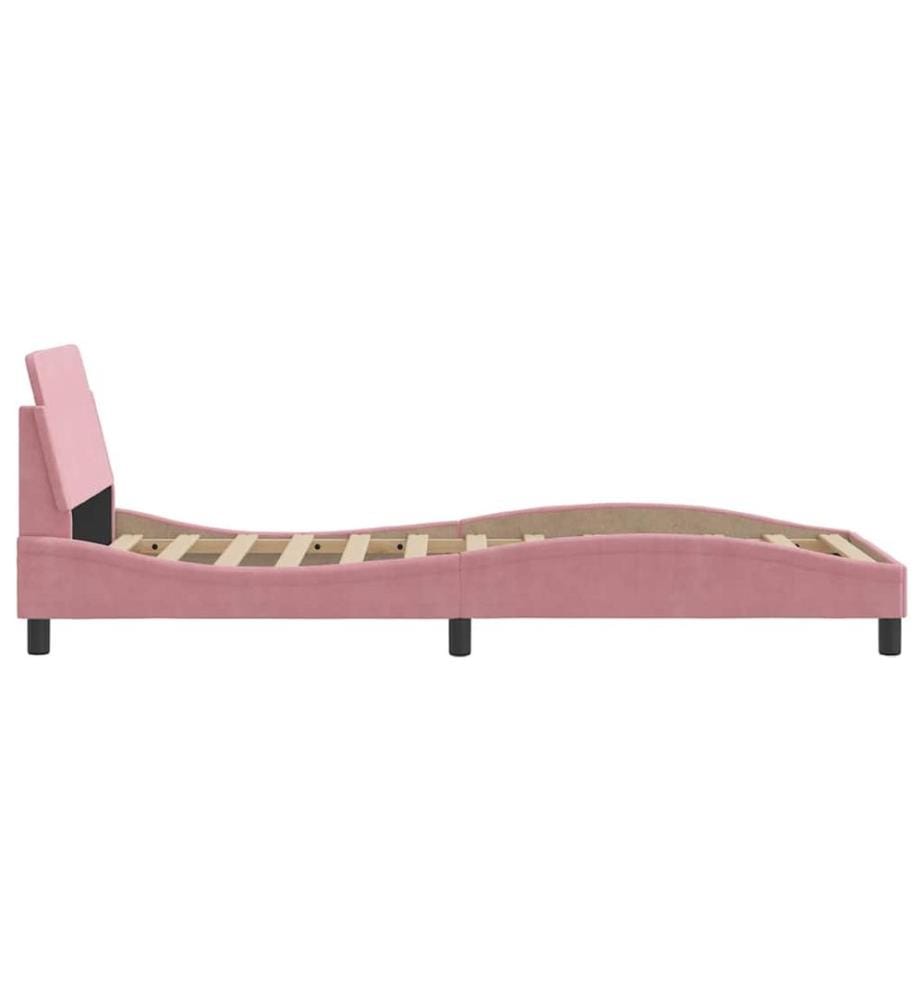 Cadre de lit avec tête de lit Dover rose 90x200 cm velours