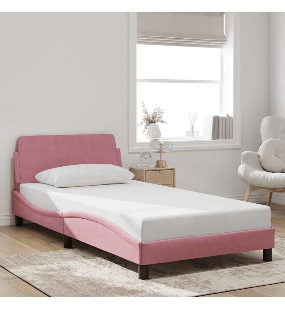 Cadre de lit avec tête de lit Dover rose 100x200cm velours