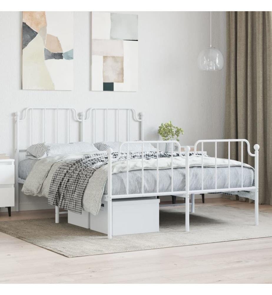 Cadre de lit métal sans matelas et pied de lit blanc 140x190 cm