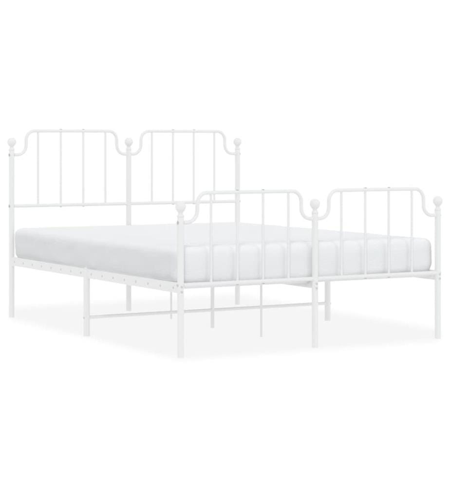 Cadre de lit métal sans matelas et pied de lit blanc 140x190 cm