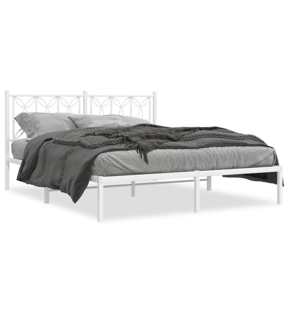 Cadre de lit métal sans matelas et tête de lit blanc 160x200 cm