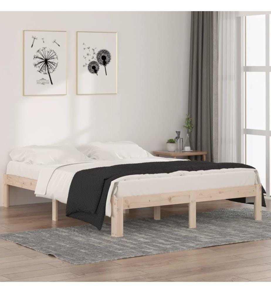 Cadre de lit sans matelas bois de pin massif 140x190 cm