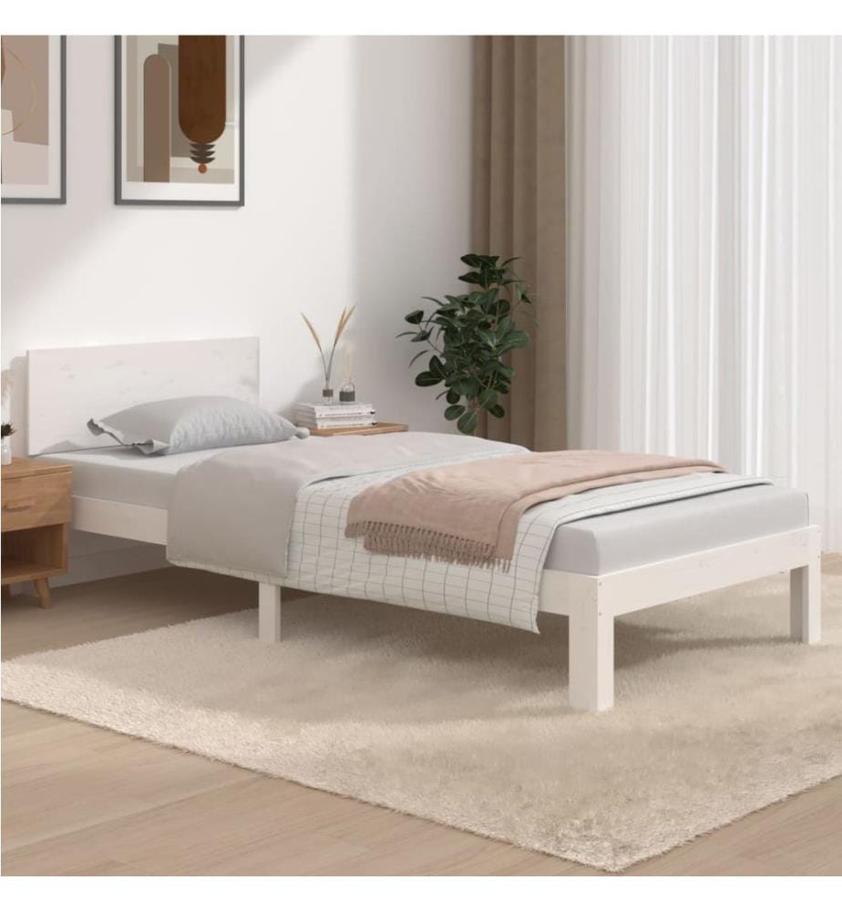 Cadre de lit sans matelas blanc bois de pin massif 90x200 cm