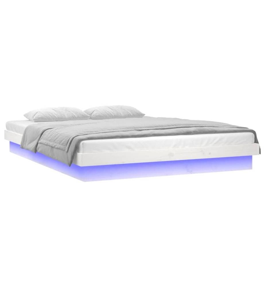 Cadre de lit à LED sans matelas blanc bois massif