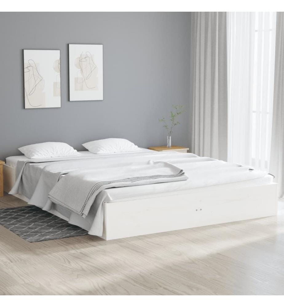Cadre de lit sans matelas blanc bois massif 140x190 cm