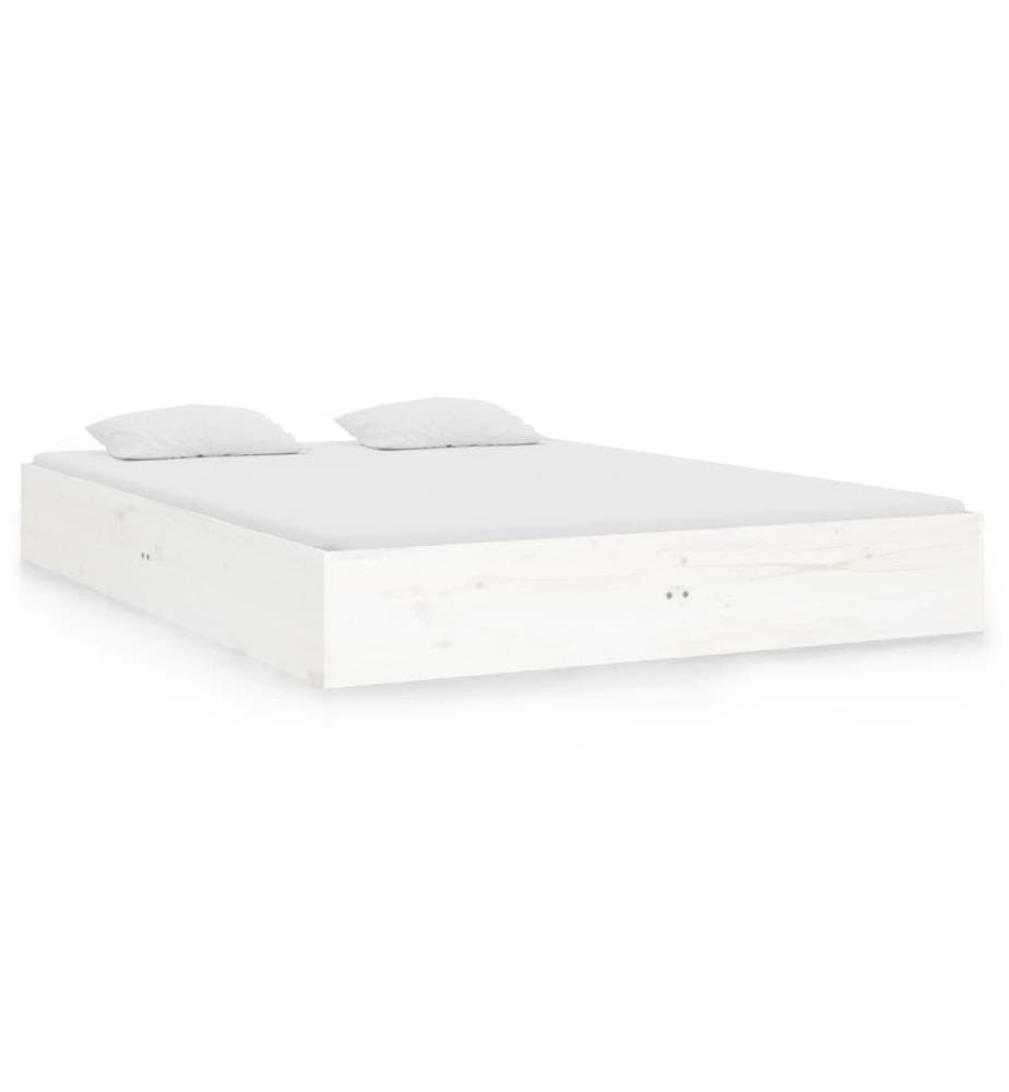 Cadre de lit sans matelas blanc bois massif 140x190 cm