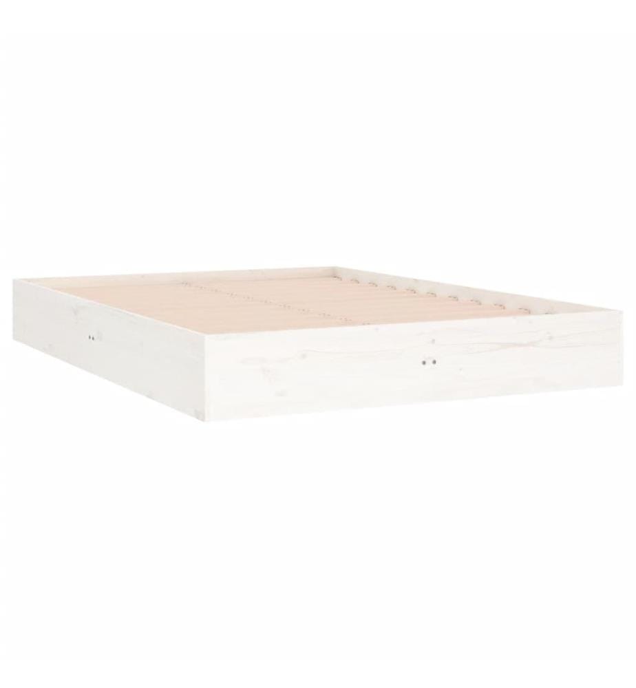 Cadre de lit sans matelas blanc bois massif 140x190 cm