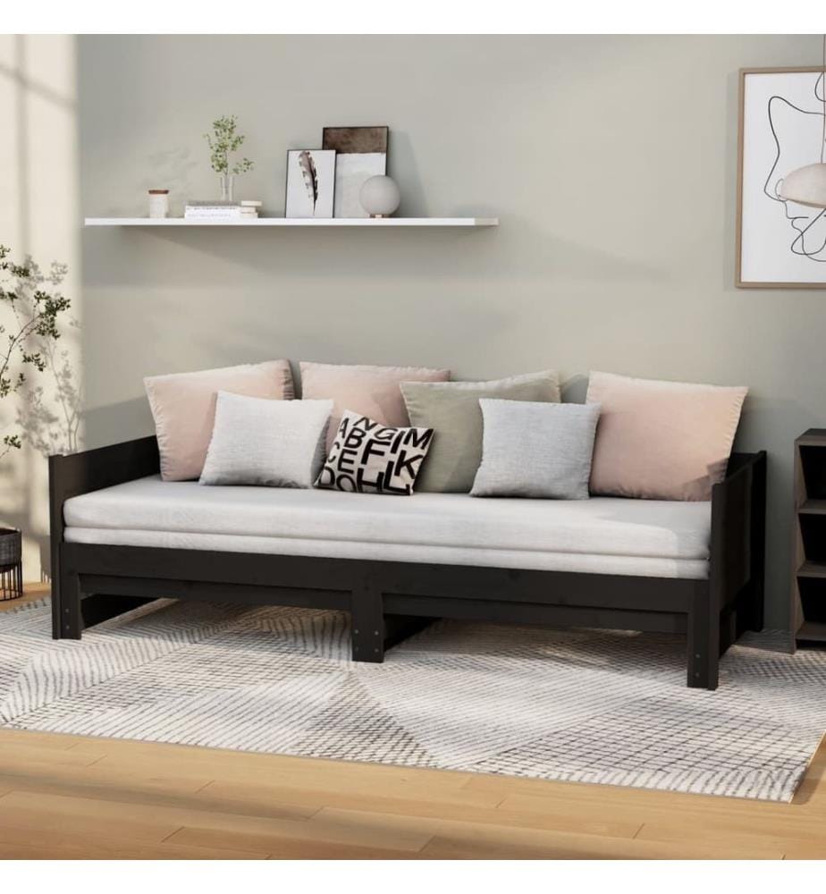 Lit coulissant sans matelas noir 2x(90x200) cm