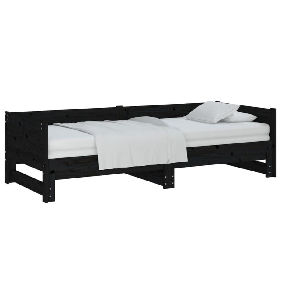 Lit coulissant sans matelas noir 2x(90x200) cm
