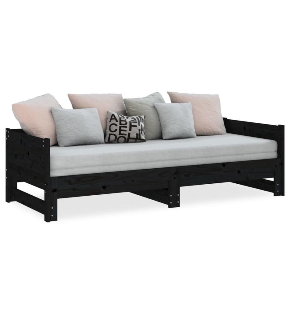 Lit coulissant sans matelas noir 2x(90x200) cm