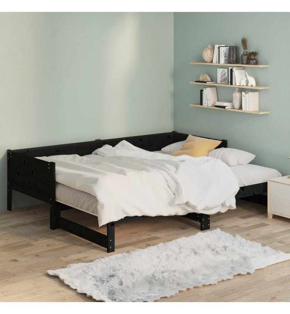 Lit coulissant sans matelas noir 2x(90x200) cm