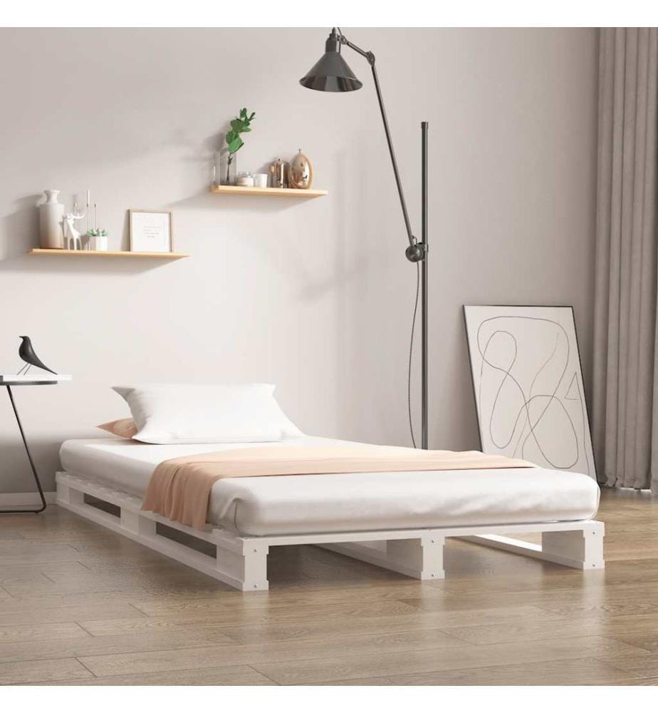 Palettenbett Weiss 100x200 cm Massivholz Kiefer