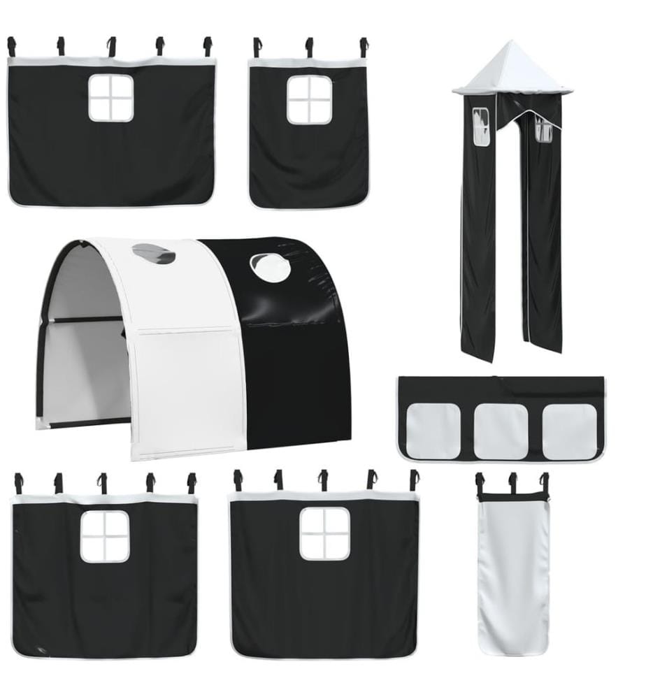 Rideaux pour lit mezzanine avec tunnel et tour blanc et noir
