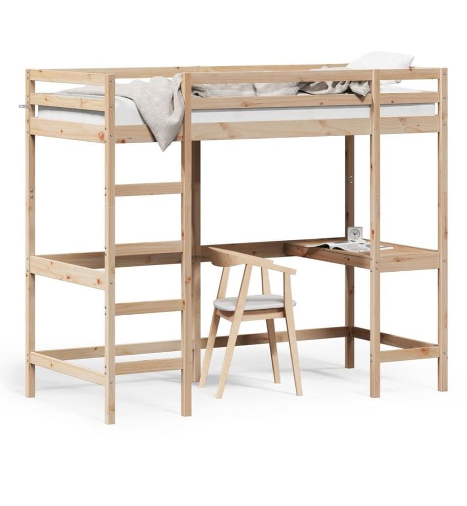 Hochbett mit Schreibtisch 90x200 cm Massivholz Kiefer
