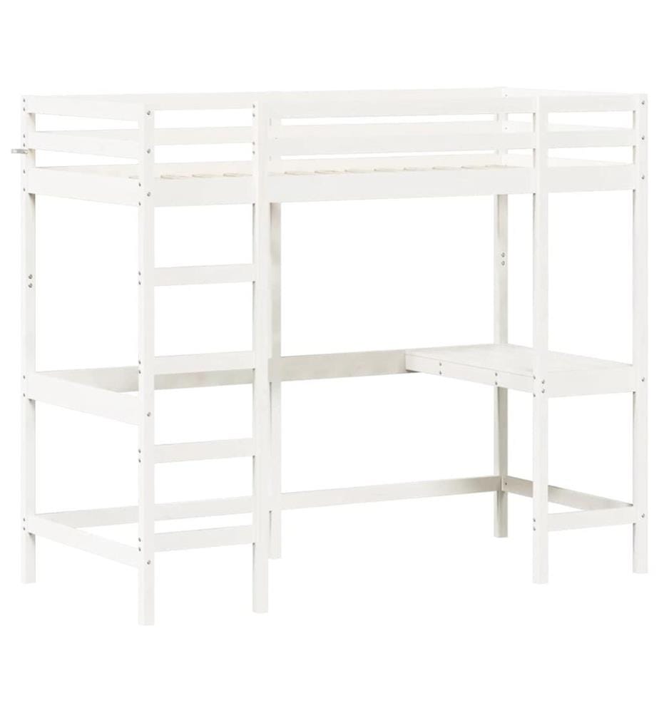 Hochbett mit Schreibtisch Weiss 90x190 cm Massivholz Kiefer