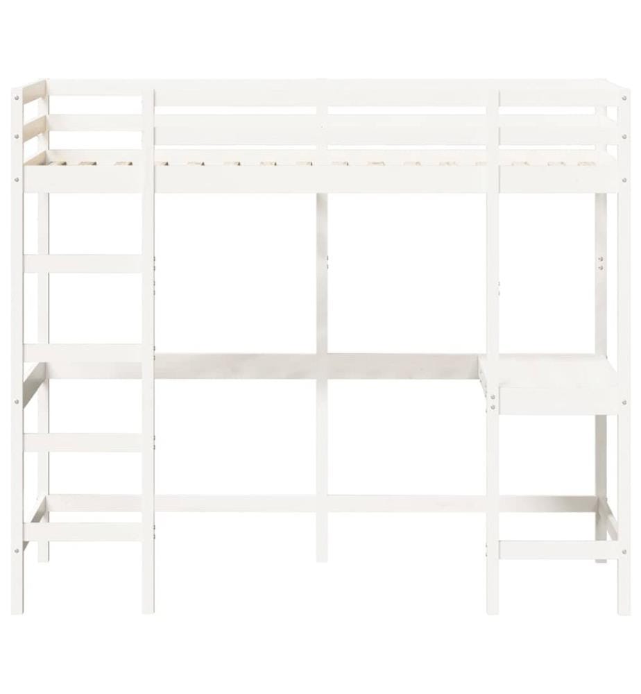 Hochbett mit Schreibtisch Weiss 90x190 cm Massivholz Kiefer