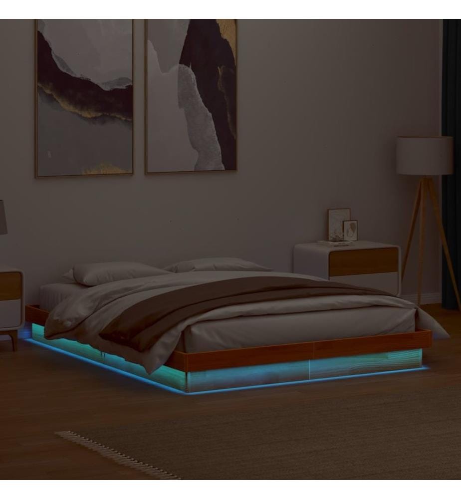 Cadre de lit à LED sans matelas 160x200 cm bois massif