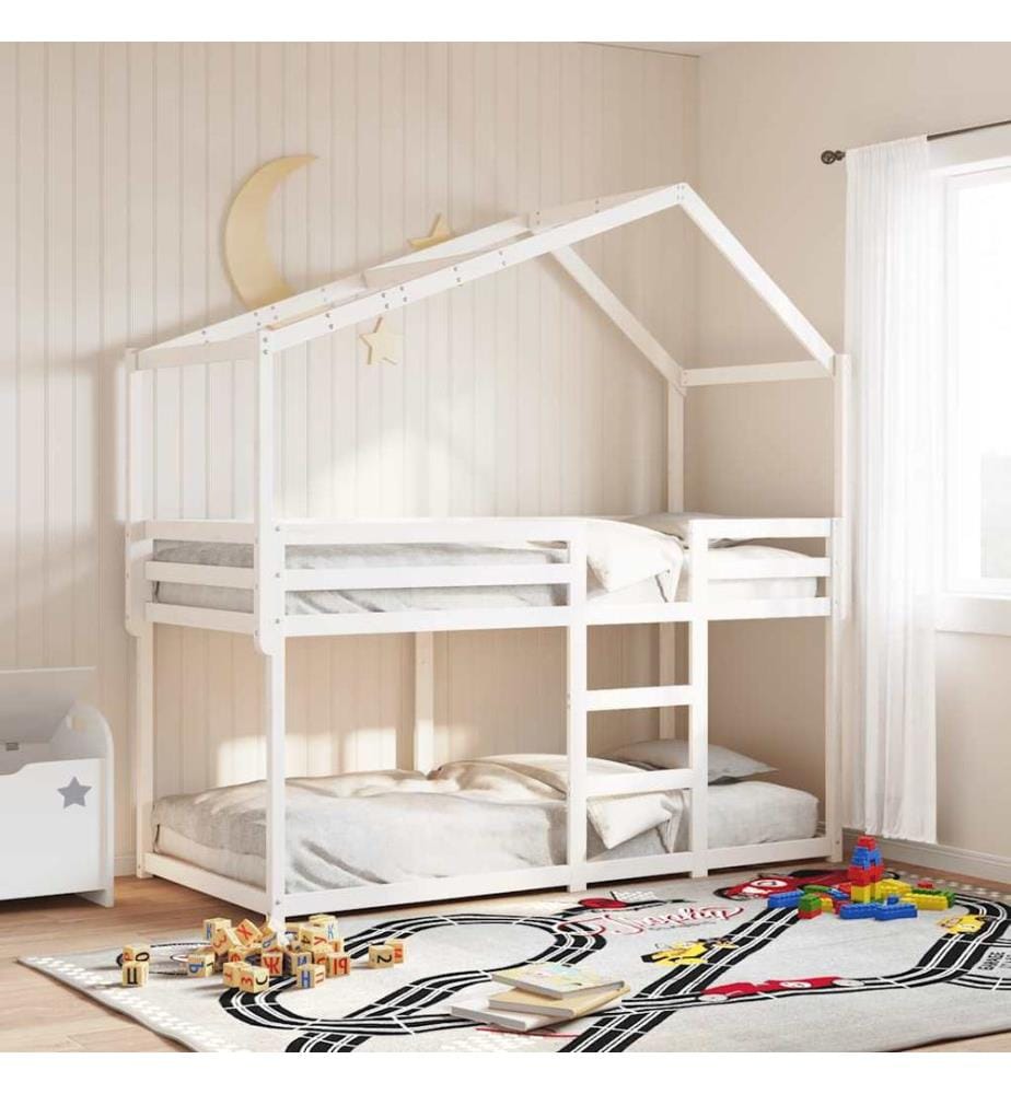Dach für Kinderbett Weiss 203x95,5x142 cm Massivholz Kiefer